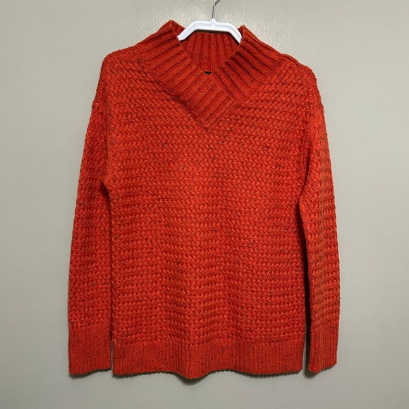 Talbots Sweaters - Talbots Sweater S Orange Split Mock Neck Birdseye Textured Knit Autumn Cozy